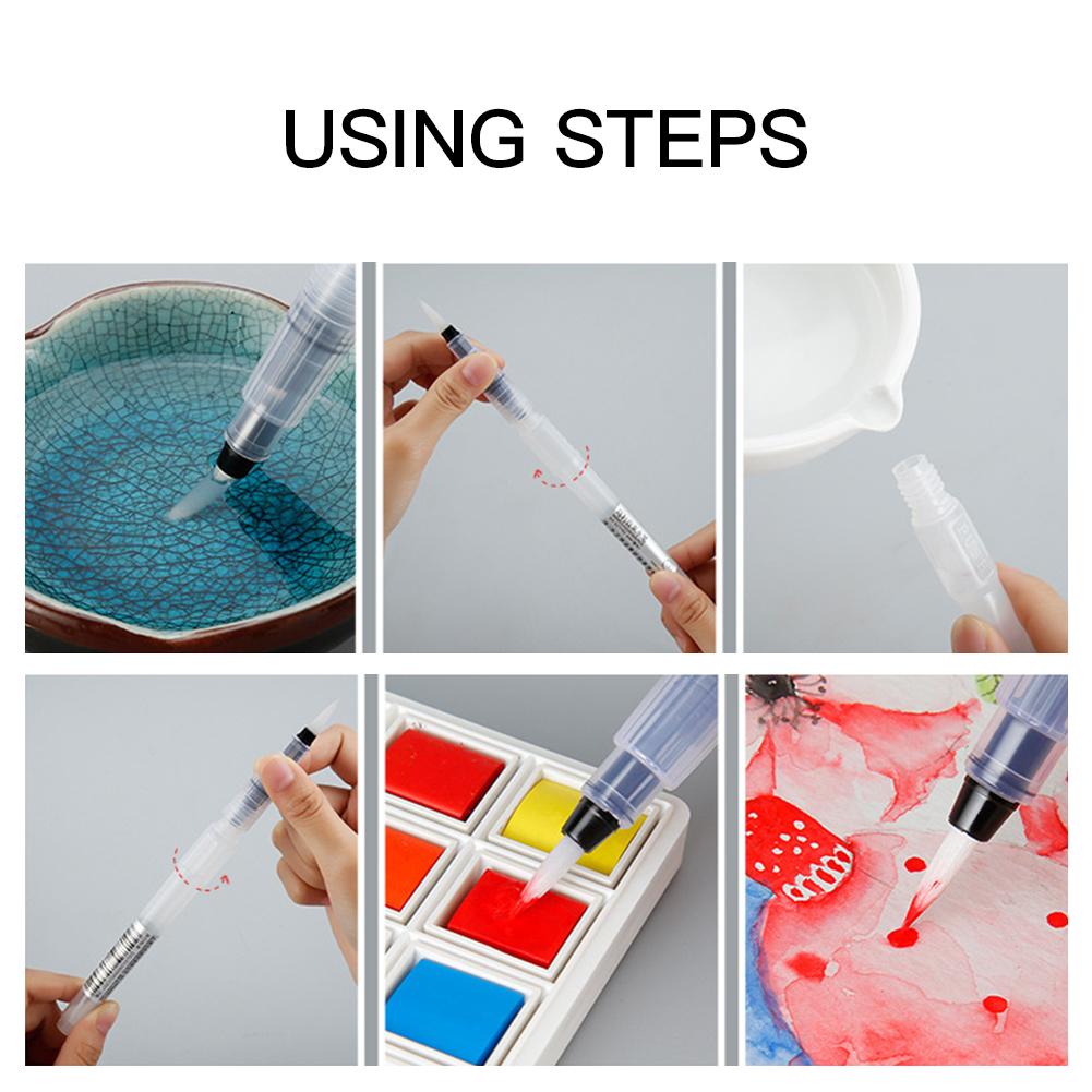 3Pcs Water Storage Pen Transparent Nylon  Watercolor Paint Brush Stationery Art Supplies
