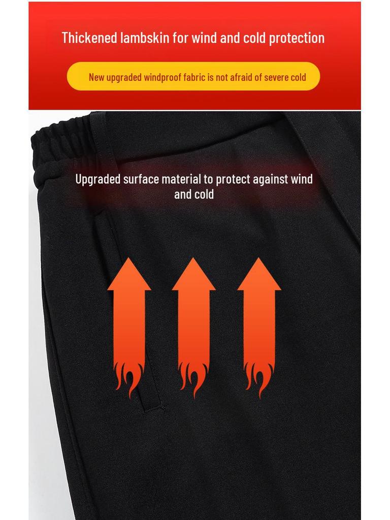 Men's Winter Warm Three-Layer Elastic Cotton Trousers with Velvet Lining for Middle-Aged and Elderly