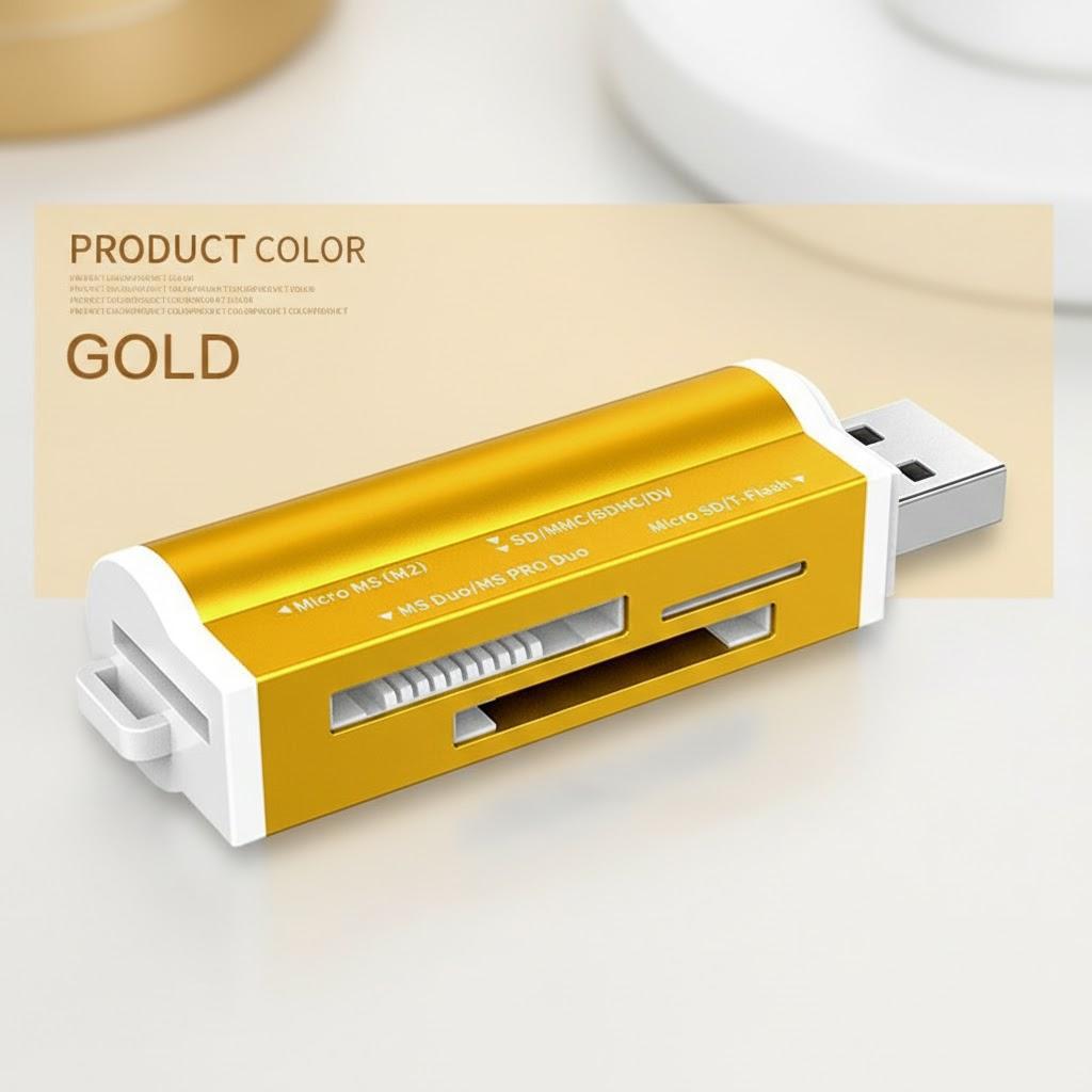 

Высокоскоростной USB 2.0 Мультикардридер для Micro SD T-Flash MMC SDHC MS PRO DUO TF M2 Memory Stick Совместимый с Ноутбуком ПК золотой