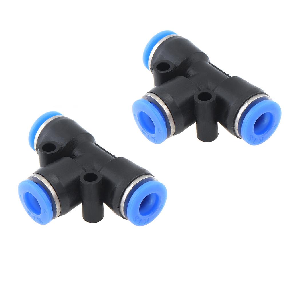 2Pcs 10mm T-type APE Plastic 3-Way Pneumatic Quick Connect Fittings, Push-in Air Hose Connector for Pneumatic Tools Air Tubing Connection