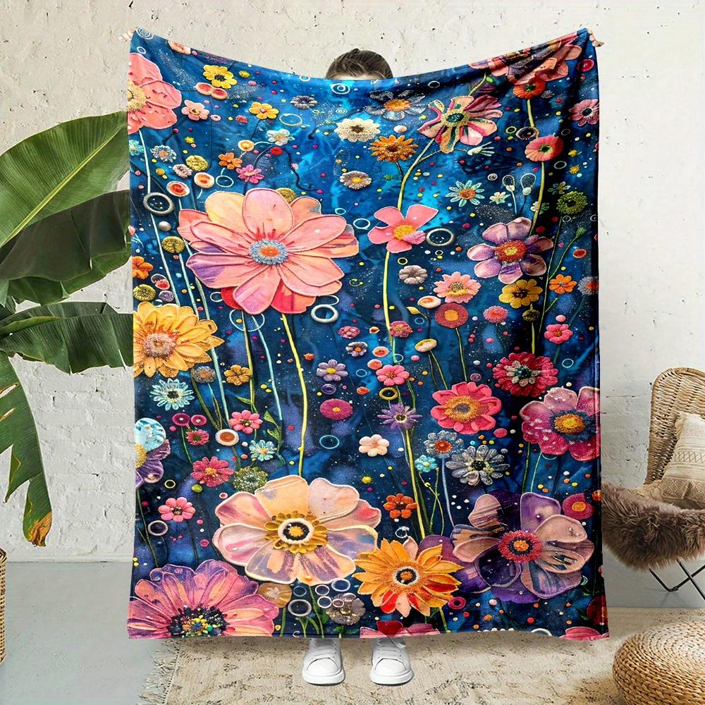 Cozy All-Season Flannel Throw Blanket with Vibrant Floral Print - Perfect for Couch, Bed, Office Naps & Travel - Soft, Reversibl