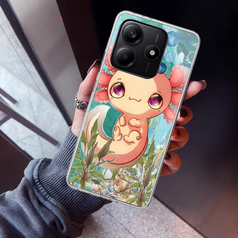 Cute Axolotl Kawaii Phone Case For Xiaomi Redmi Note 10 11 12 13 14 15 Pro Plus 11S 12S 14S 11T 11E 10S Soft TPU Back Cover Redm