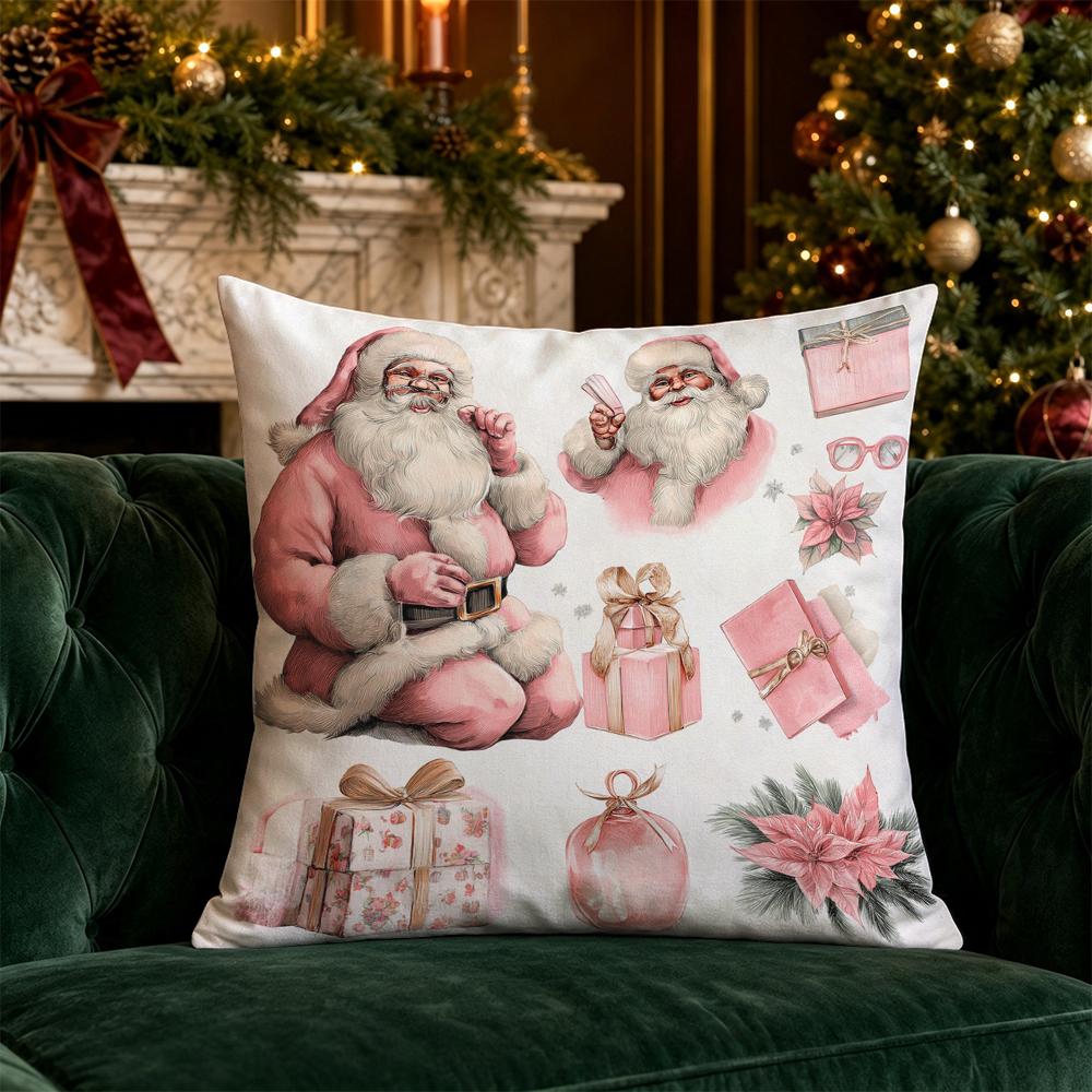 Christmas Vintage Santa Throw Pillow Covers Pattern Cushion Cover Suitable for Sofa Bedroom Car Pillow Cover