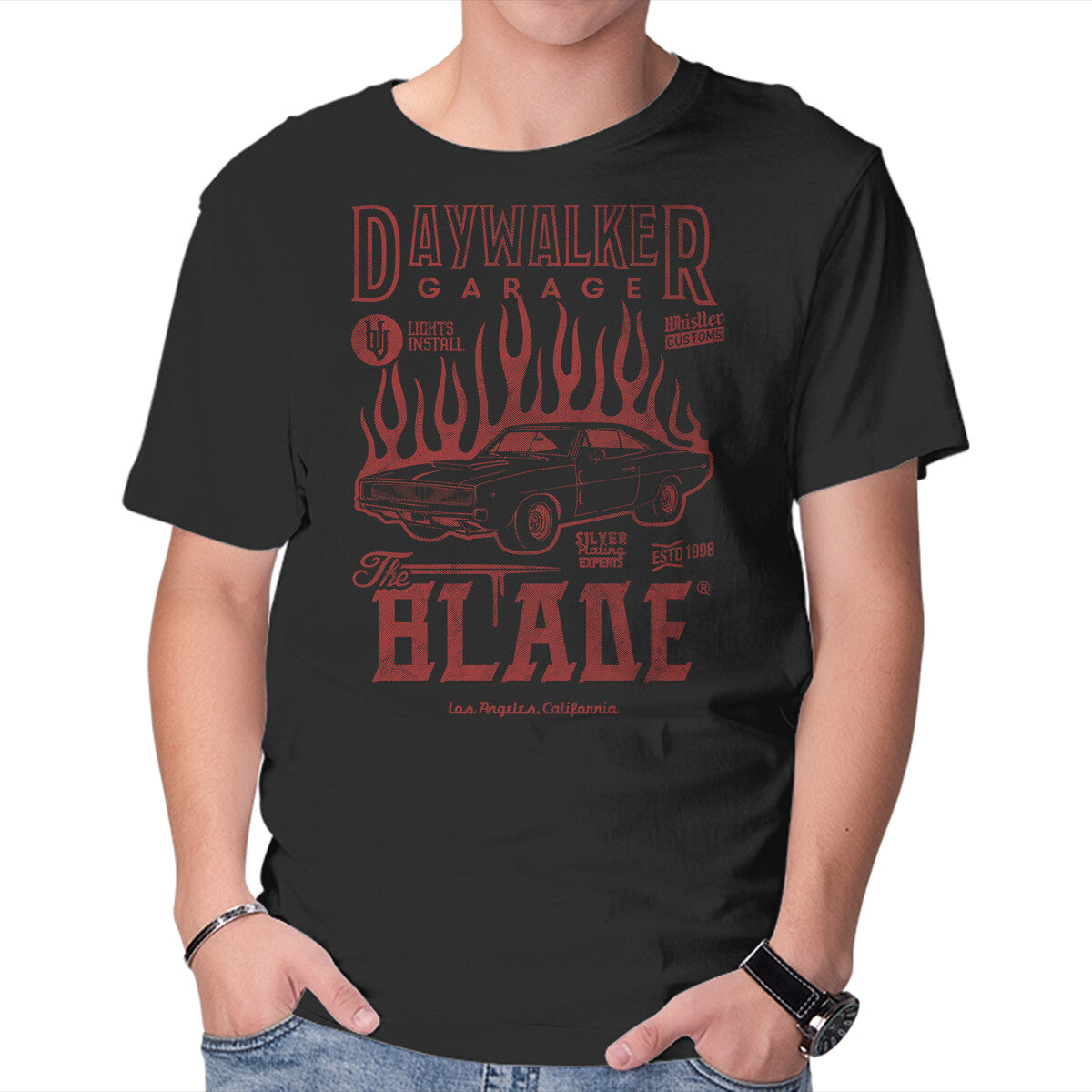 Unisex Crew Neck T-Shirt Daywalker Garage Graphic Short Sleeve Casual Tee M
