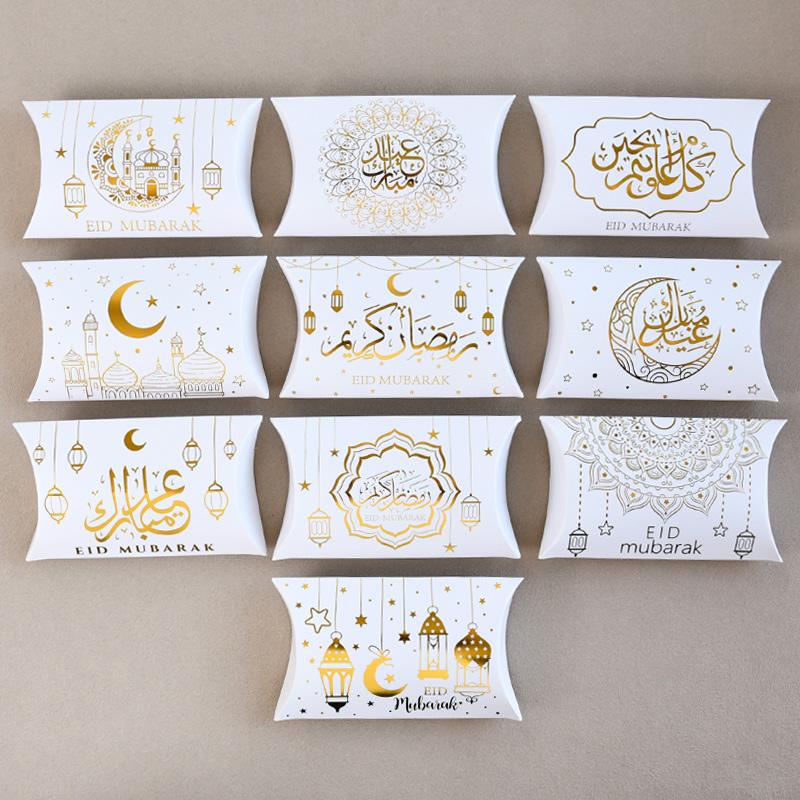 10/20pcs Eid Mubarak Candy Gift Box Kraft Paper Cookie Snack Packing Bag Decoration 2025 Ramadan Muslim Islam Party Supplies