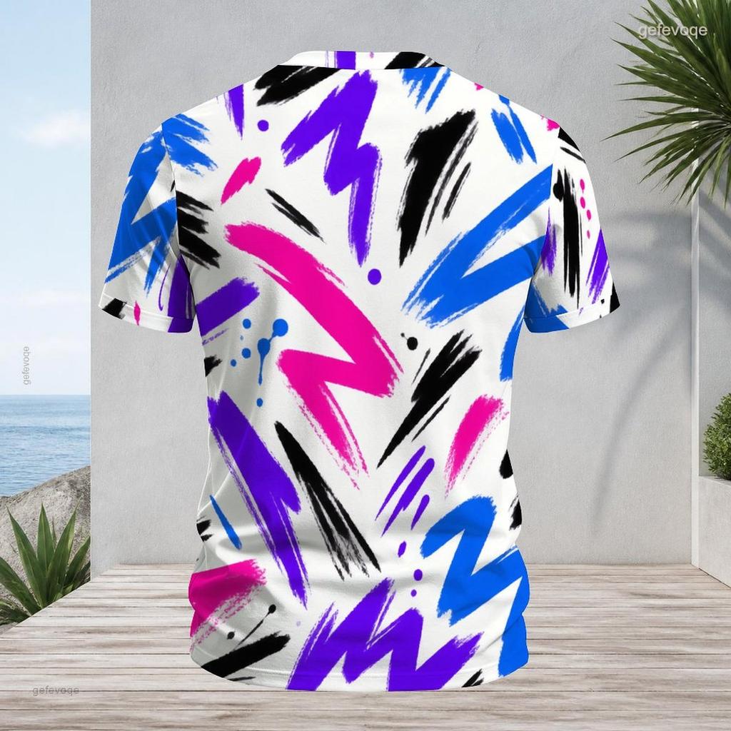 Mens Plus Size Round Neck Raglan Short Sleeve T Shirt Abstract Printed Multicolor
