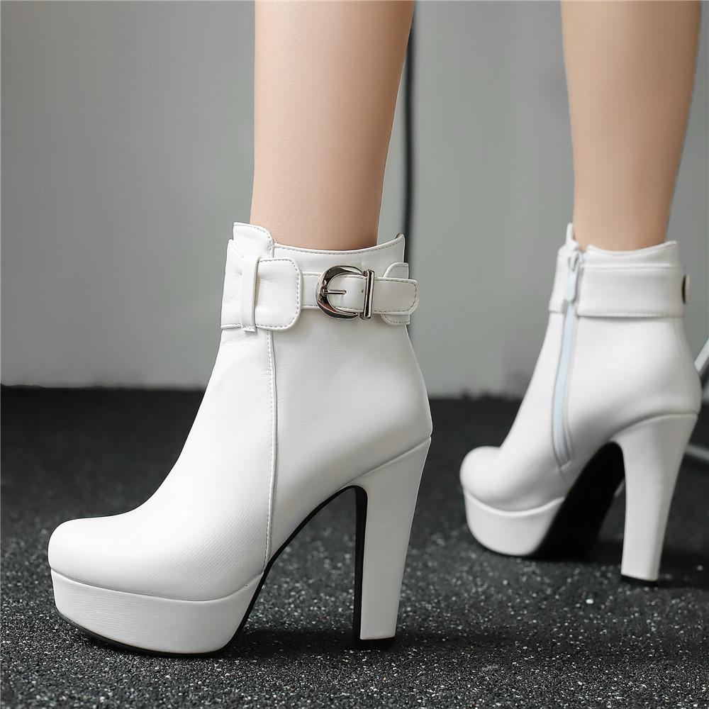 Fashion Women Shoes Fashion Short Boots Autumn Winter Sexy Platform Ankle Boots For Women Black Red Yellow White Lady Shoes Large 34-46