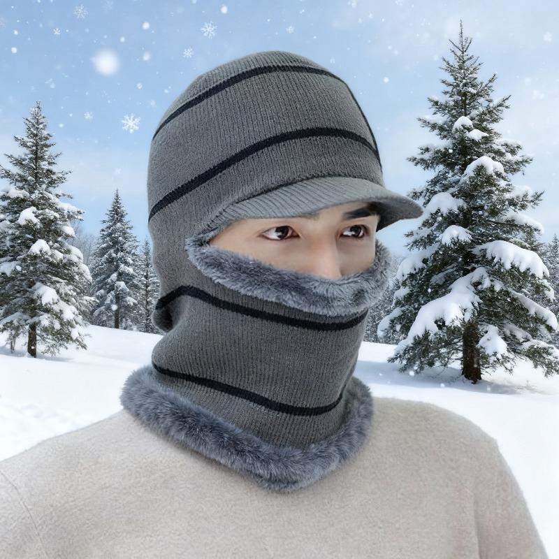 Winter Warm Knitted Hat Balaclava Pullover Hat and Scarf Set Windproof Ear Protection Hats Women Fashion Beanies