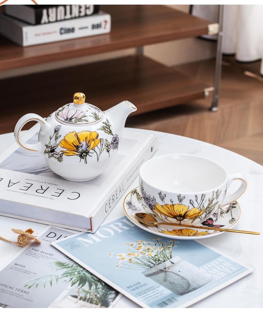 Elegant Floral Dream Coffee & Tea Set: Mother-Child Pot with Gift-Ready Cup & Saucer