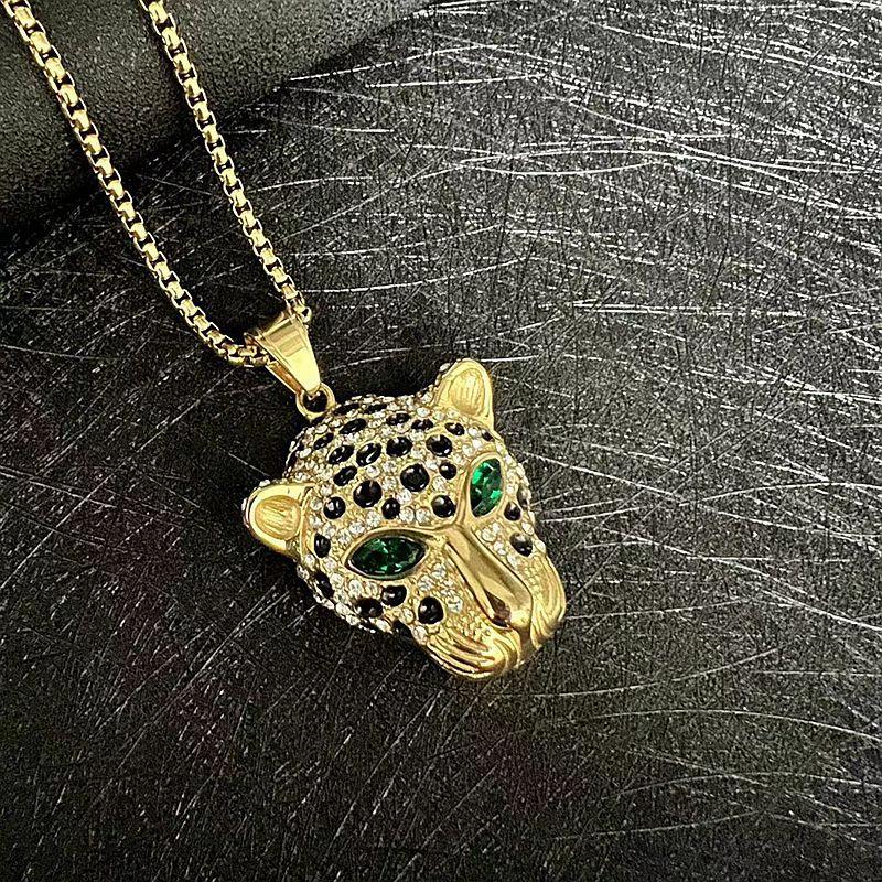 European and American Jewelry, Gold-plated and Diamond-encrusted Leopard Head Pendant Necklace 2026 60CM