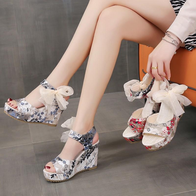 Fashion Hot Lace Leisure Women Wedges Heeled Women Shoes Summer Sandals Party Platform High Heels Shoes Woman
