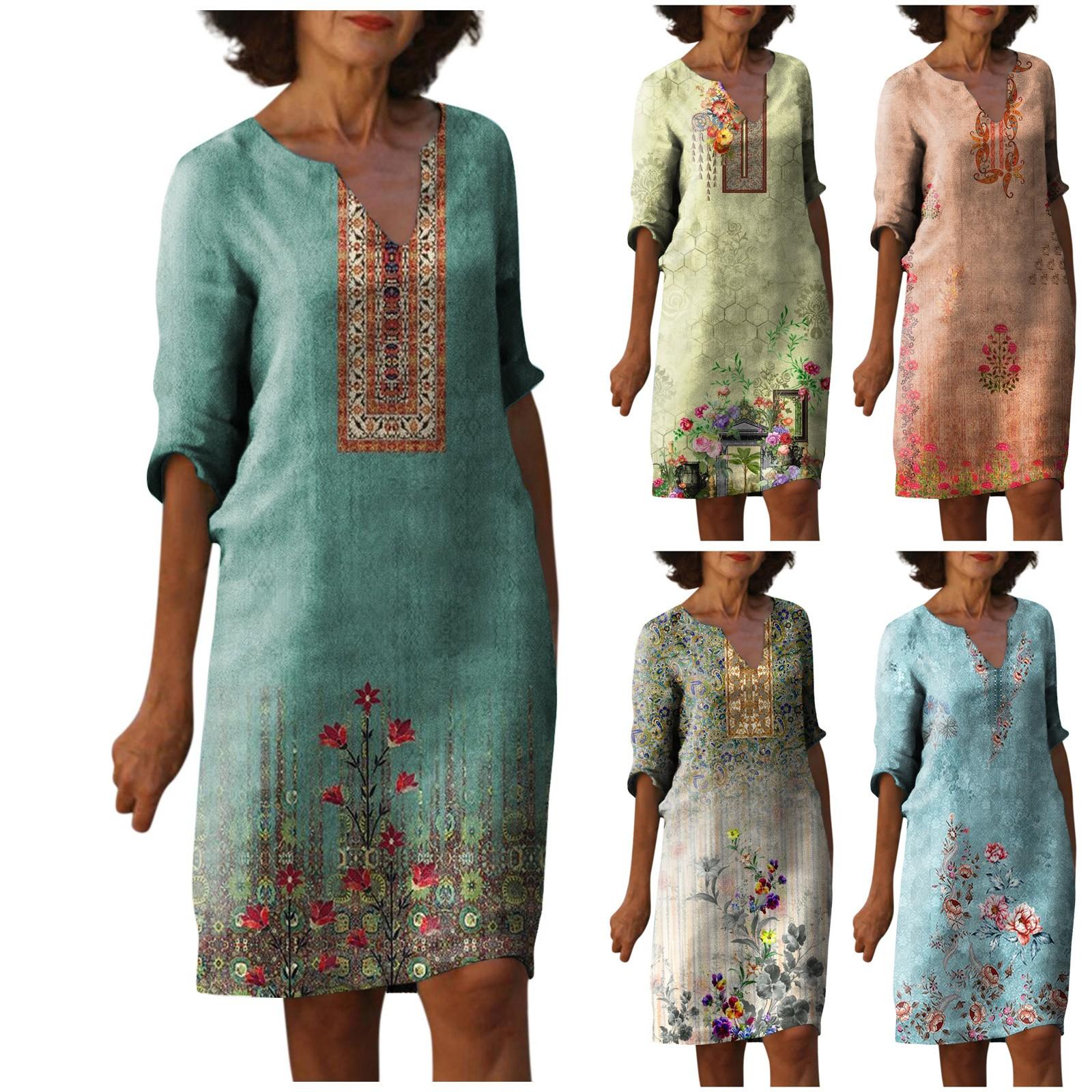 

Женское летнее винтажное платье с v-образным вырезом и короткими рукавами Dresse