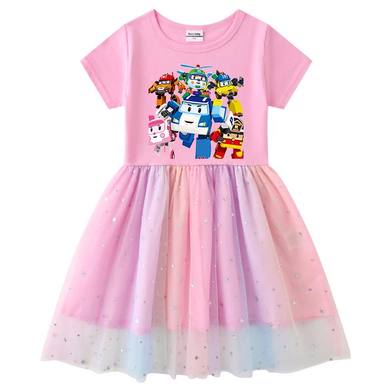 Korean Style Starry Rainbow Sequins Princess Dress - Short & Long Sleeve Options for Girls