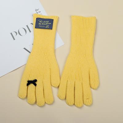 Weiblicher Student mit Wollstrick-Schleifenhandschuhen Niedliche koreanische Version Einfarbig Herbst und Winter Reiten Wärme und Touchscreen Trend