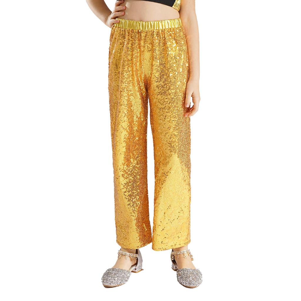 Kids Girls Glittery Dance Pants Elastic Waist Loose Fit Sequins for Party and School Shows