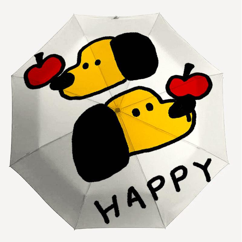 1 Stück Hund Glücklicher Regenschirm-8-Rippen Verstärkt Tragbar Faltbar Reise Geeignet für Alle Jahreszeiten Outdoor Tägliche Nutzung-J346