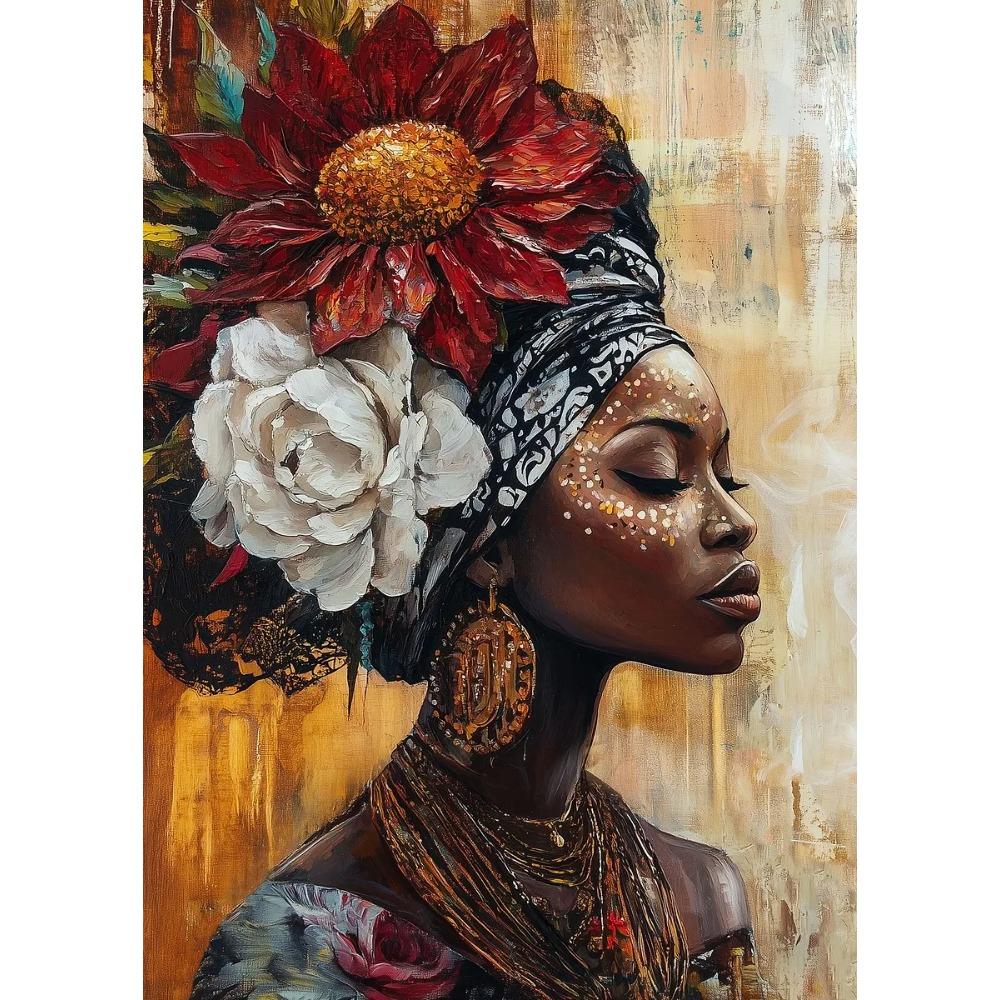 African Woman Canvas Paintings African Girl with Flower Art Posters and Prints Wall Art Pictures for Living Room Decor Cuadros