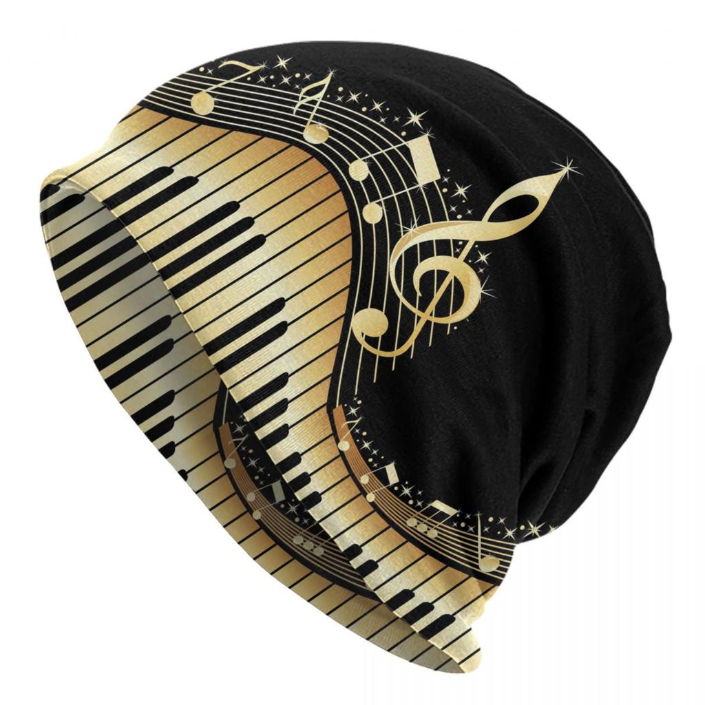 Custom Piano Keyboard Music Notes Skullies Beanies Caps Fashion Winter Warm Women Unisex Knitted Hat Adult Unisex Bonnet Hats