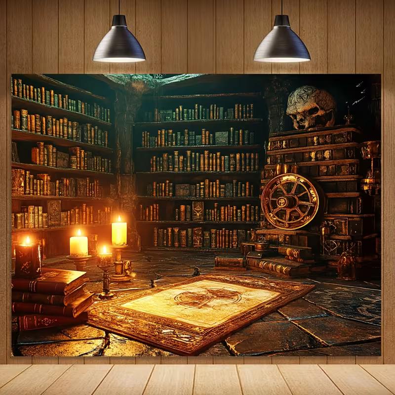 2D Magical Wizard Library Backdrop, Halloween & Witchcraft Photo Booth