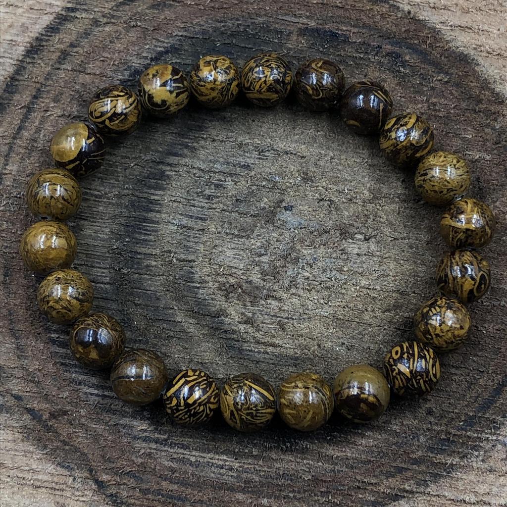 8mm Natural Mariyam Jasper Gemstone Round Beads Unisex Bracelet 7.5" Good-Luck Gift For Birthday RBB-99