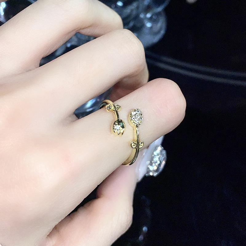 Gold Simple Fashion Full Diamond Zircon Geometric Opening Ring Women'S Adjustable Niche Design Exquisite Ring