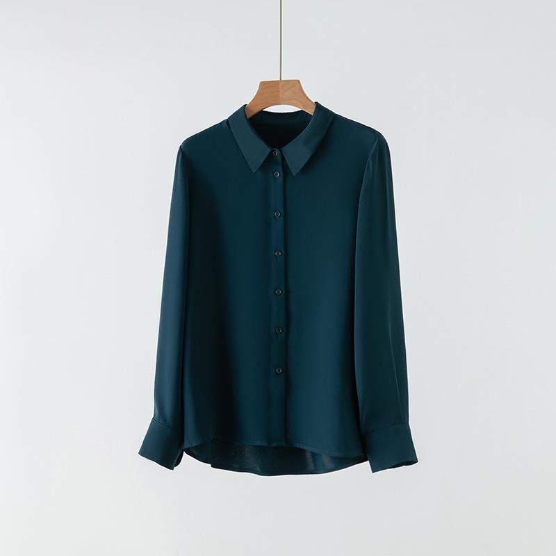 2025 Spring Women's Long Sleeve Silk Blouse - Luxurious Mulberry Solid Color Shirt