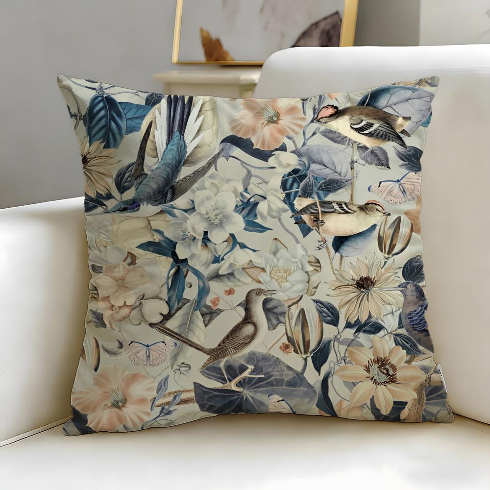 Classic Art Theme Lovely Bird Pattern Cushion Cover Soft & Easy-Wash Pillow Case – Versatile for Couch, Bed, Travel and Office