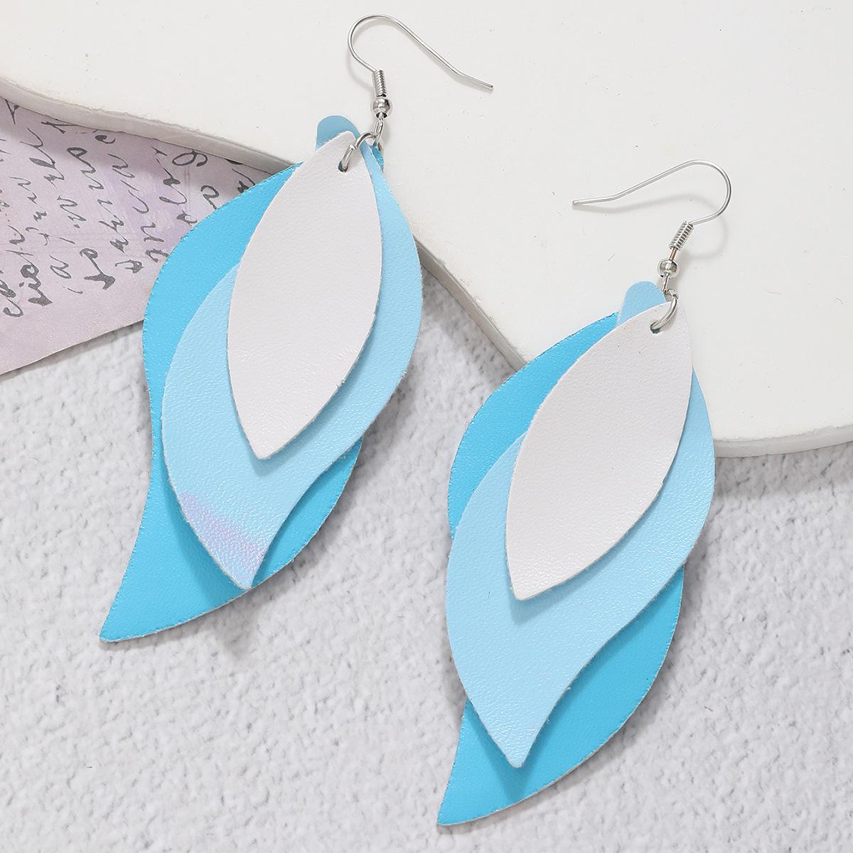 

European & American S-shaped Leaf Multi-layer PU Dangle Earrings - Korean Style Women s Jewelry