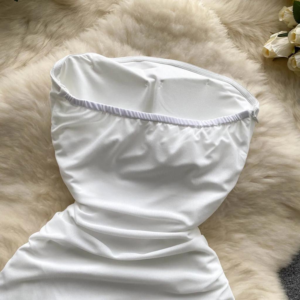 Elegante Sexy Backless Hohe Taille Rüschen Liebsten Split Kleid Fee Sommer Strand Urlaub Vestidos Schlanke Frauen Party Mini Kleid