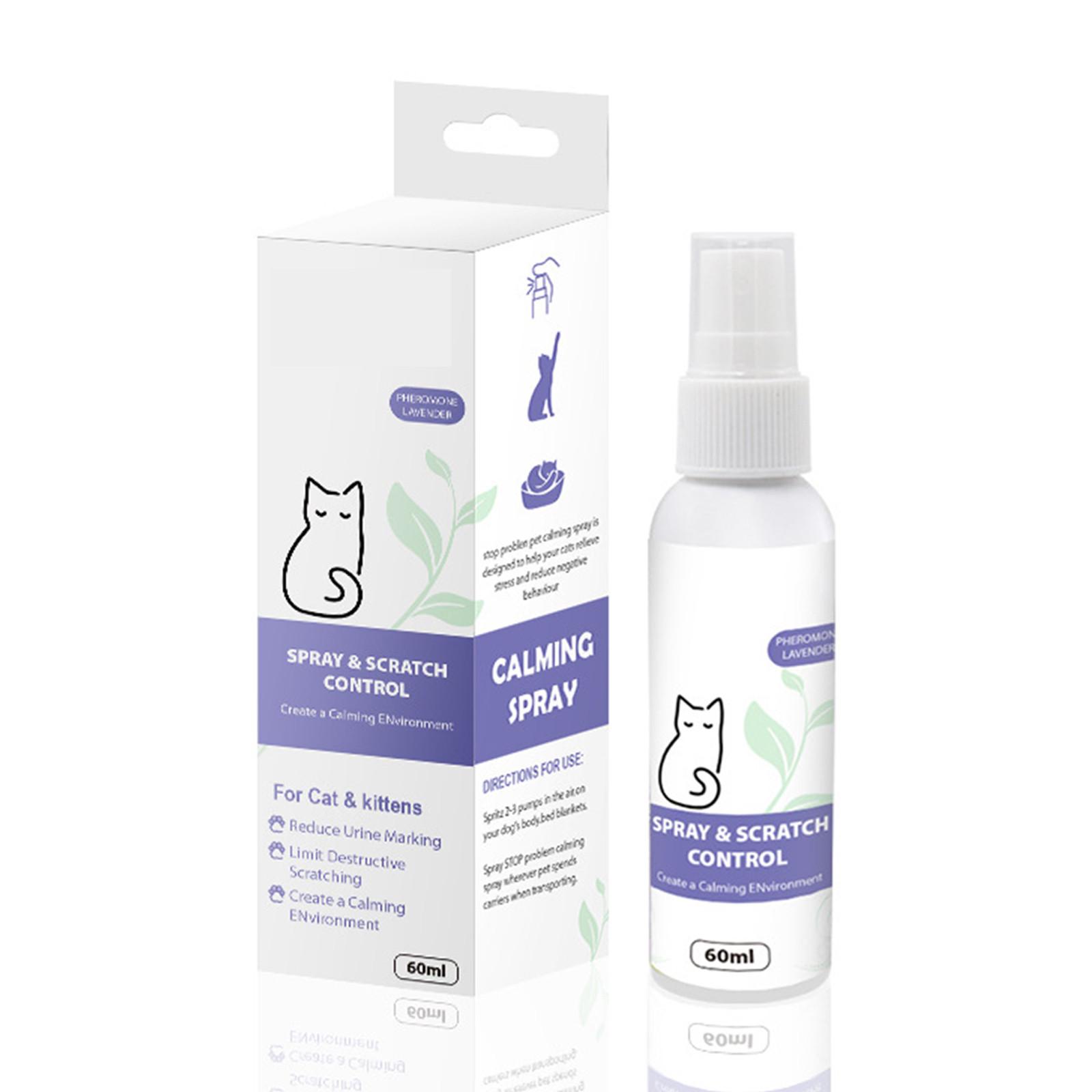 

60 мл успокаивающий спрей для кошек предотвращает вой, уменьшает беспокойство, успокаивает настроение, успокаивает течку у кошек и собак, спрей для борьбы с запретами, товары для животных One Size