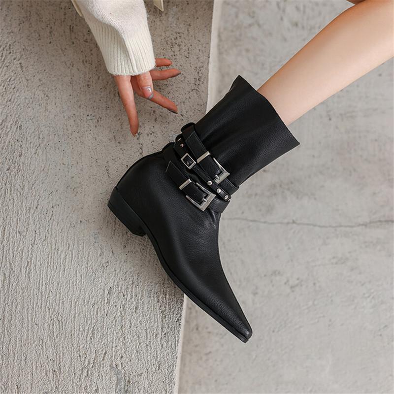 Fashion New Autumn Winter Split Leather Women Boots Fashion Belt Buckle Western Boots for Women Thick Heel Short Boots Height Increasing