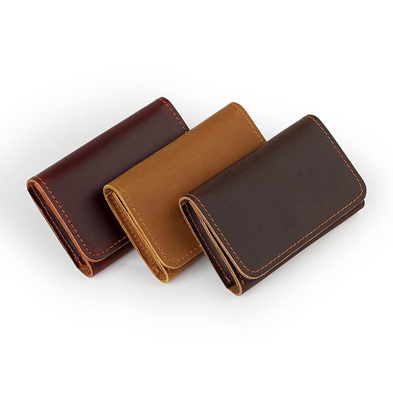 Men's Crazy Horse Leather Card Holder & Wallet - Genuine Dark Buckle, Multi-functional, Bi-fold, First Layer Cowhide