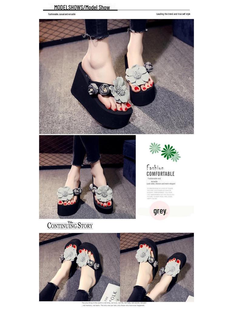 Shanjiao 2025 Women's 11cm High Heel Beach Vacation Flip Flops Sandals