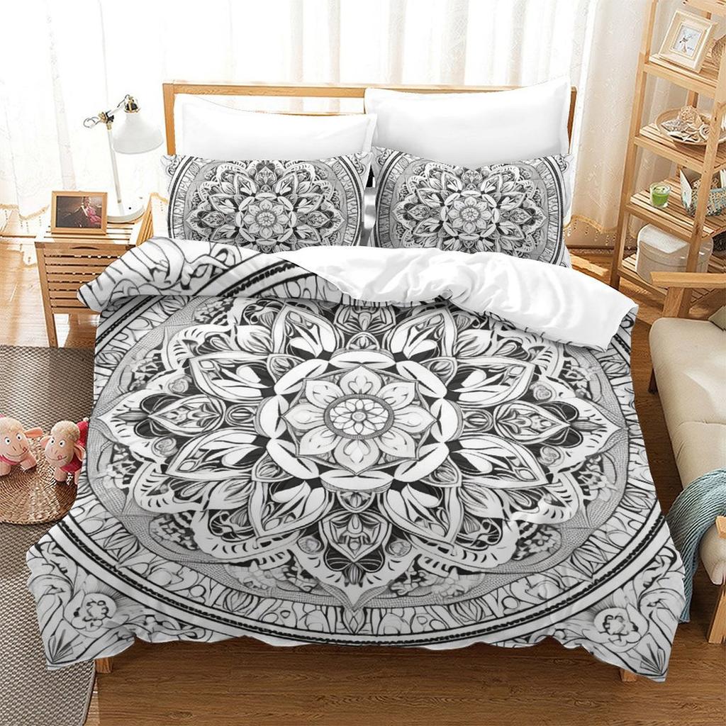 Black And White Mandala 3D Digital Printing Polyester Quilt Cover Two Or Three Pieces Can Be