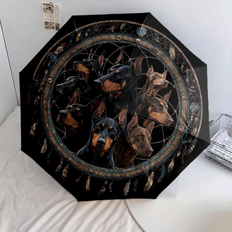 0106 Wzór łapacz snów pies, automatyczny parasol składany, przenośna i składana konstrukcja, 8 żeber, prezent na Boże Narodzenie lub urodziny.