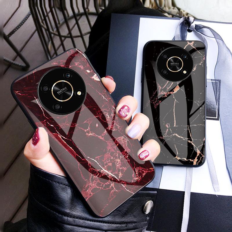 Deksel For Honor 50 Pro 50 se X8 X9 X7 7A Pro 7s 20 50 Lite 9x Premium 9C 30S 9S Deksel Marmorert herdet glass Deksel bak