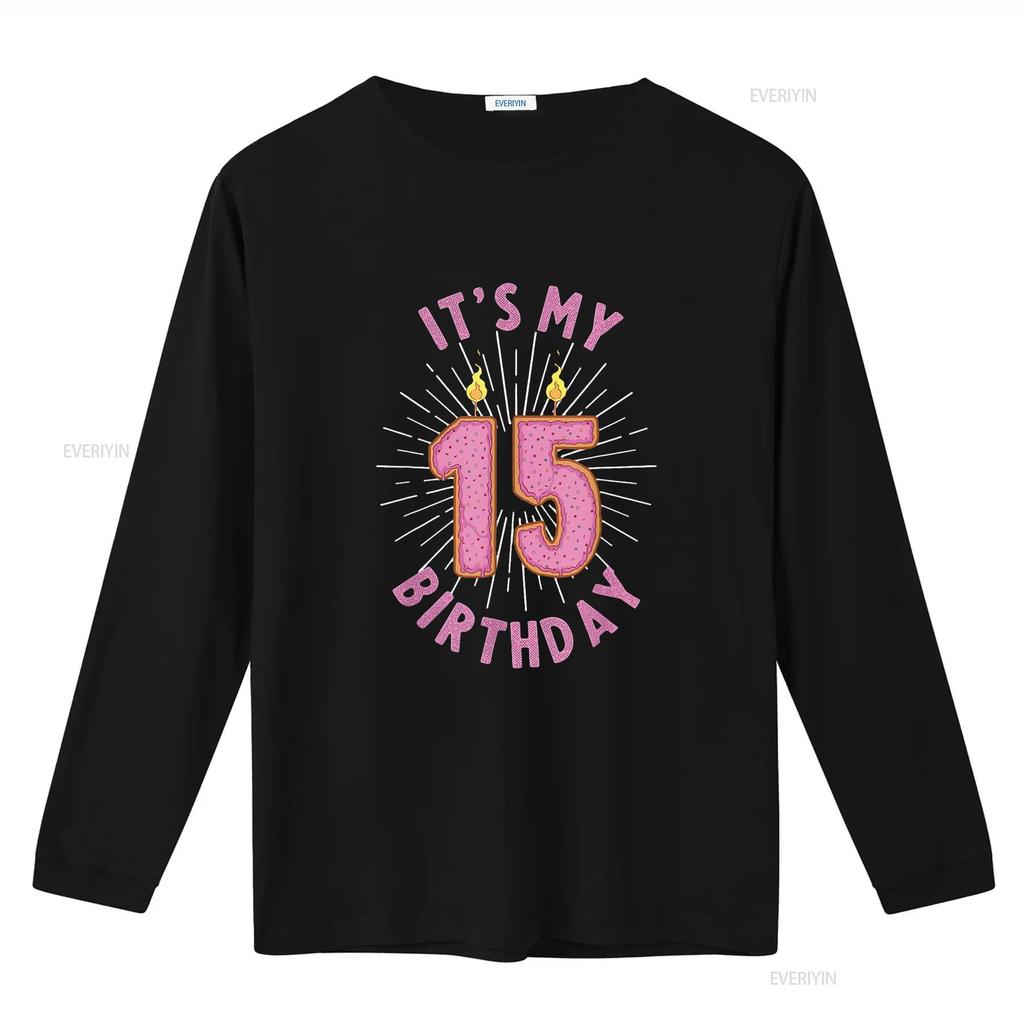 Womens 15 Year Old Girls 15Th Birthday Funny Donut Anniversary T Shirt Black 2XL vintage Washed Breathable Slightly fashion