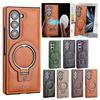 Capa de Celular de Couro Retrô Capa Magnética Para Samsung Galaxy Z Fold 7 6 5 4 3 Capa de Celular Suporte com Anel de Rotação 360°