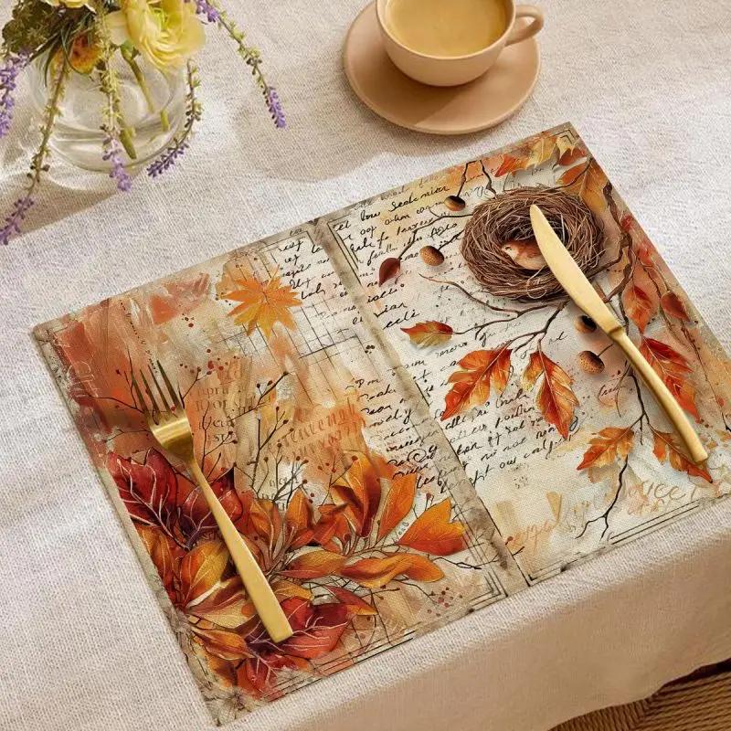 1PC Retro Autumn Linen Placemat Vintage Kitchen Decor Dining Table Coaster Pad Bowl Coffee Cup Mats