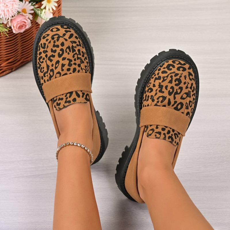 Leather Shoes for Women Fashion Leopard Platform Shoes Women Slip on Loafers High Quality Soft Sole Women Shoe Big Size 2025 New