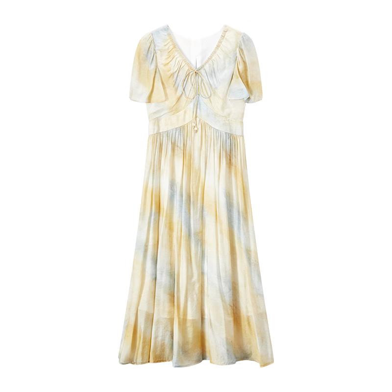 Elegant Gradient V-neck A-line Dress L