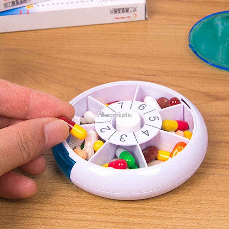Portable Pill Box Weekly Blue Color Rotating Points Drug Carry with You Mini Medicine Boxs Medicine German Travel Pillbox