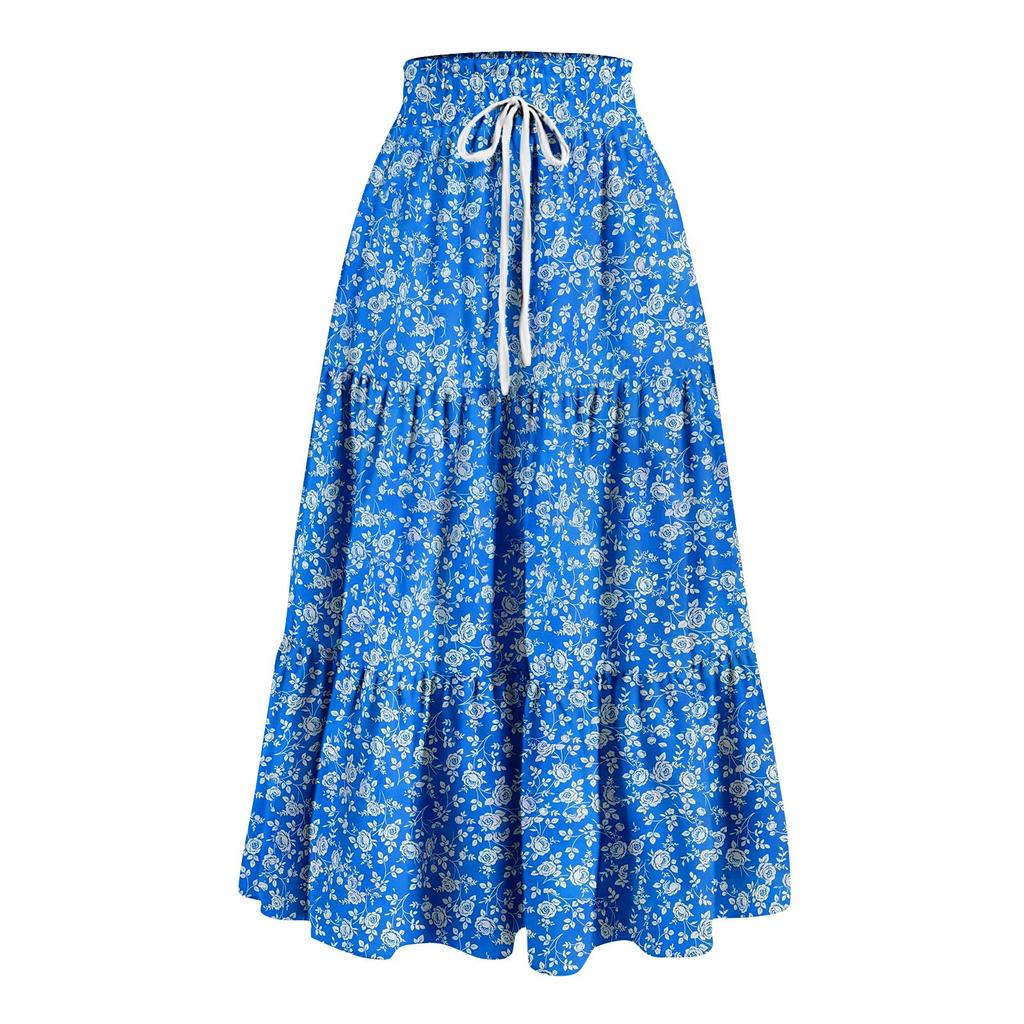 Kvinners Ruffled Spring Uformelt langt skjørt Ensfarget skjørt Retro plissert skjørt