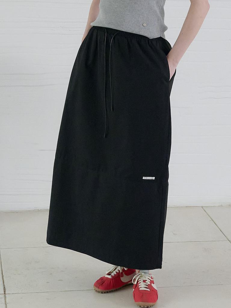 Elssibeui Drawstring Maxi Long Skirt_Black