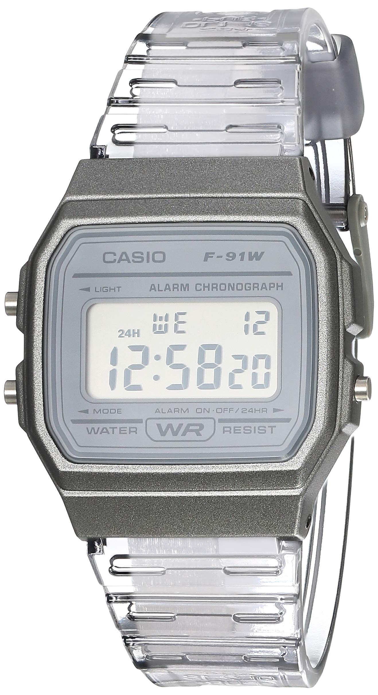 

Кварцевые часы Casio с полимерным ремешком размера 20, серые, (Модель F-91WS-8CF)