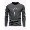 Men's 100% pure cotton loose and comfortable sports and leisure cat pattern printed round neck long sleeved T-shirt top