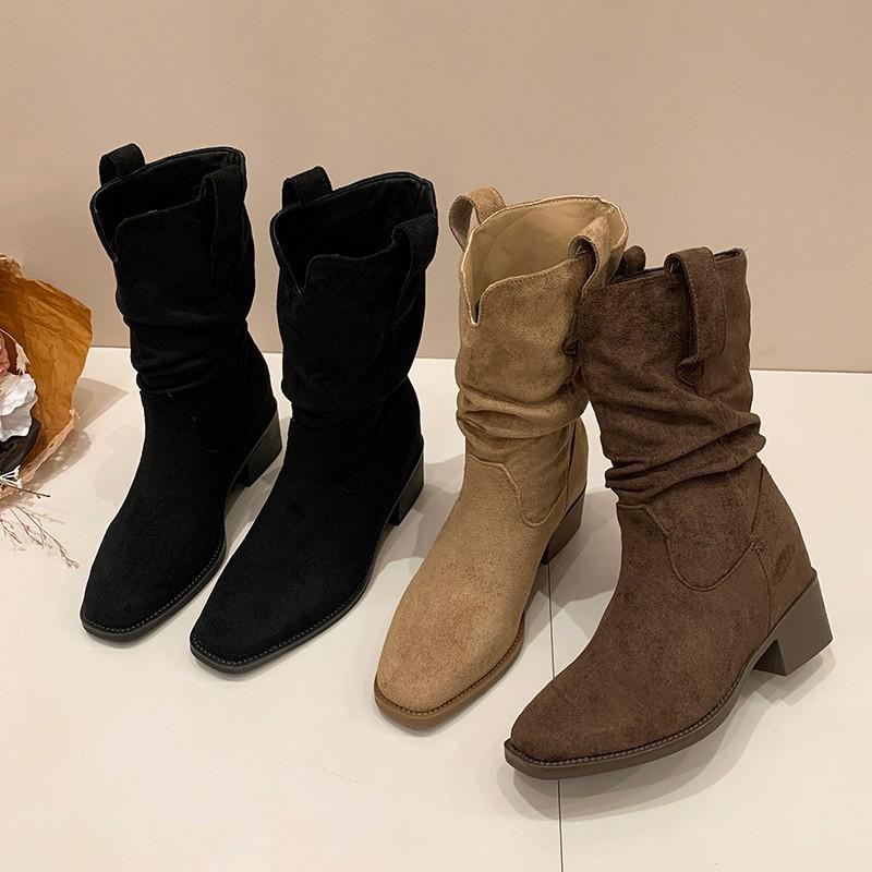 Martin Boots Women's 2025 New Autumn Retro Skinny Versatile High Heel Small Short Boots Western Cowboy Pile Boots