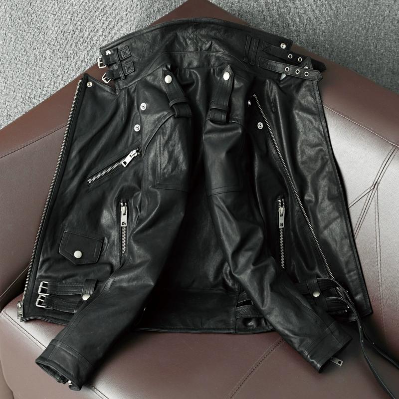 New Korean Style Sheepskin Waxed Leather Jacket Men's Biker Coat Fashionable Spring Autumn Outerwear
