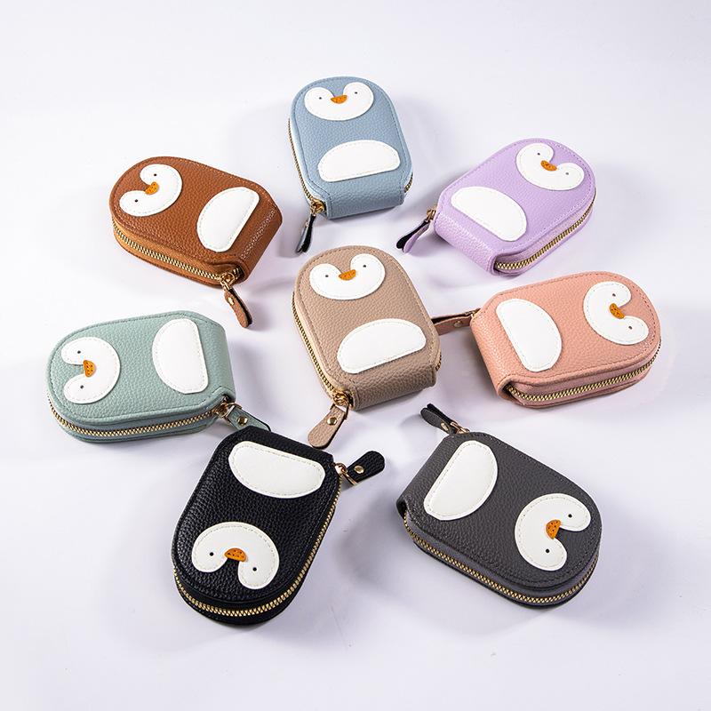 Cute Penguin Pu Leather Card Wallet Large Capacity Organizer with Multi Card Slots and ID Document Holder Women Card Bag