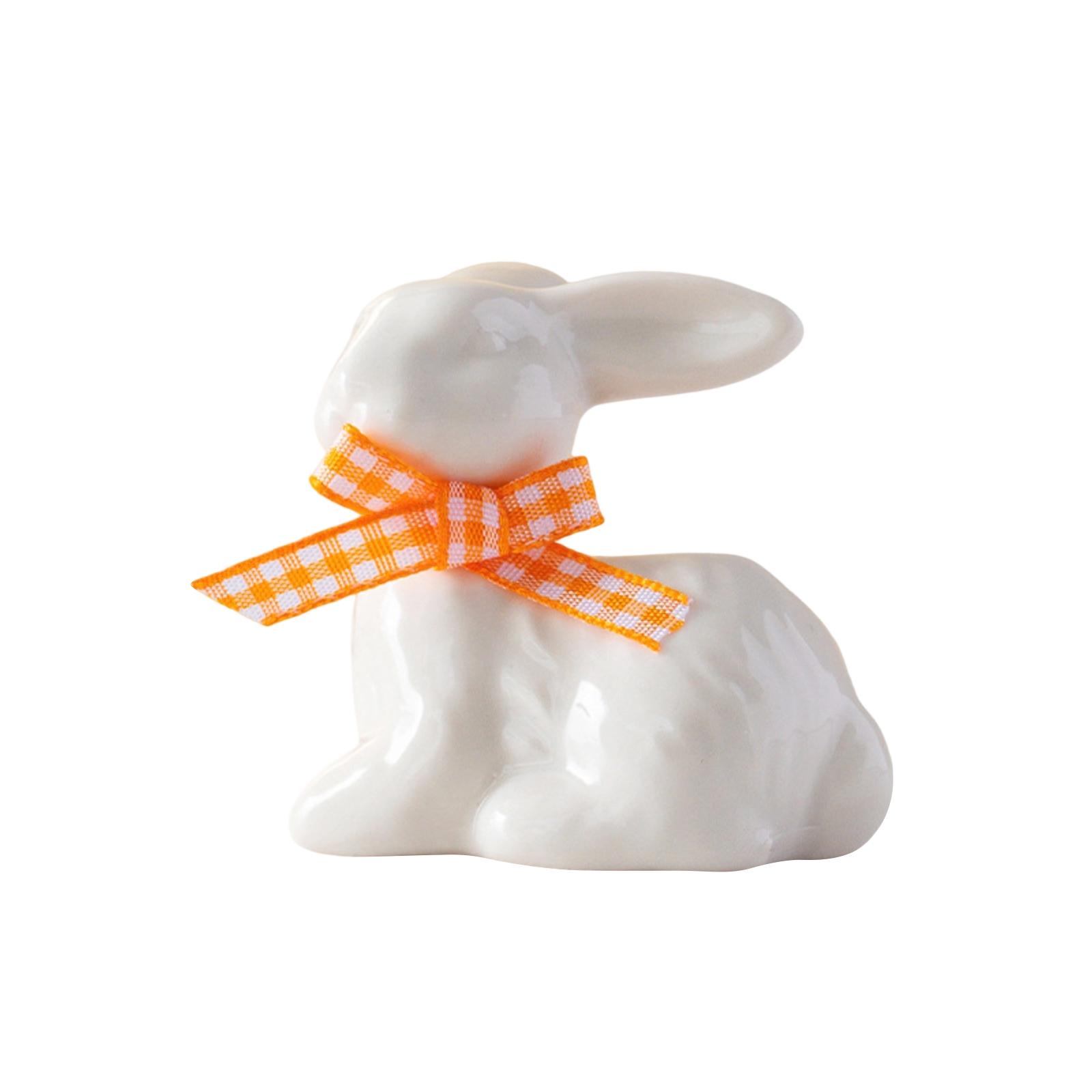 

Cute Easter Bunny Figurine With Bow Decoration For Home And Desktop Display One Size оранжевый